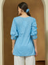 Janasya Women's Sky Blue Pure Cotton Embroidered Straight Tunic